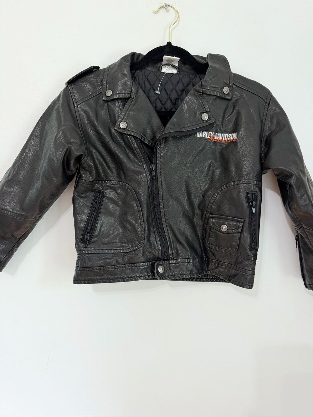 Harley Davidson Black Faux Leather Embroidered Upwing Biker Motorcycle Jacket 7